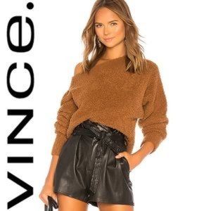 VINCE Teddy Cropped Boatneck Sweater in Ginger S